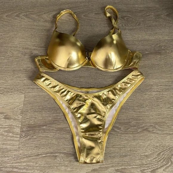 Metallic Gold Two Piece Bikini - Picture 5 of 8